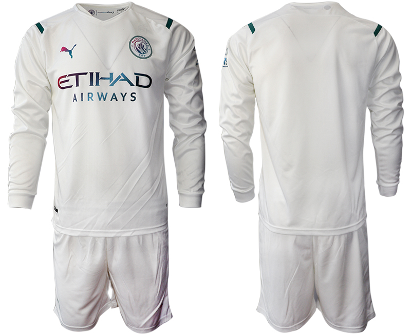 Men 2021-2022 Club Manchester city away white Long Sleeve blank Soccer Jersey
